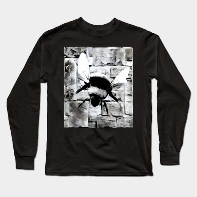 Bee Black and White Spray Paint Wall Long Sleeve T-Shirt by Nuletto